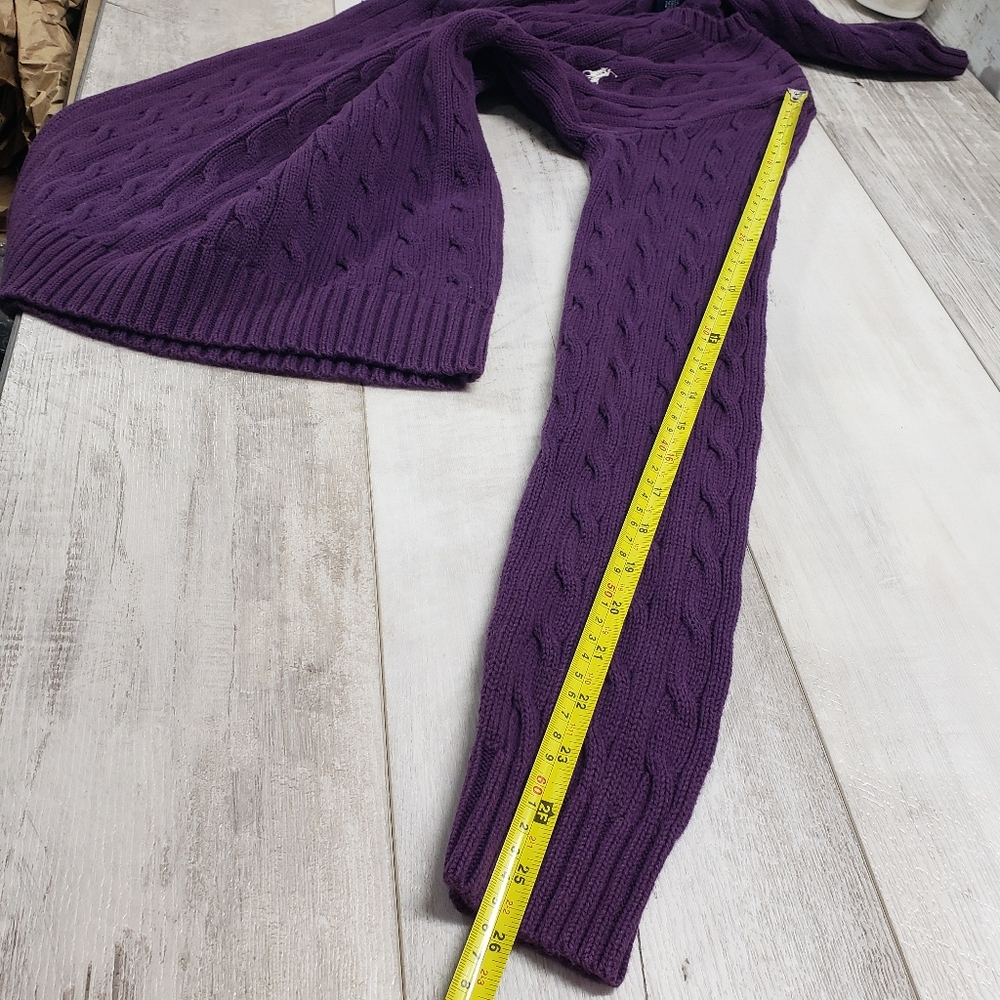Polo Ralph Lauren Sport Cable Knit Logo Crewneck Sweater Large Purple Old Money - Picture 6 of 14